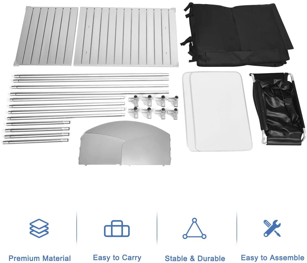 Camping Kitchen Table, Camping Grill Table w/Windscreen & Storage Organizer, Outdoor Kitchen Cook Station with Basin for BBQ, Party, Picnics, Backyards, BBQ Table