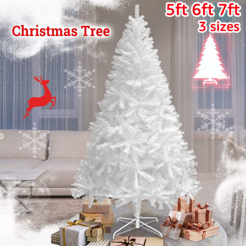 5/6/7ft White Artificial Christmas Tree Bushy Xmas Tree 1000 Branch Tips w/Stand