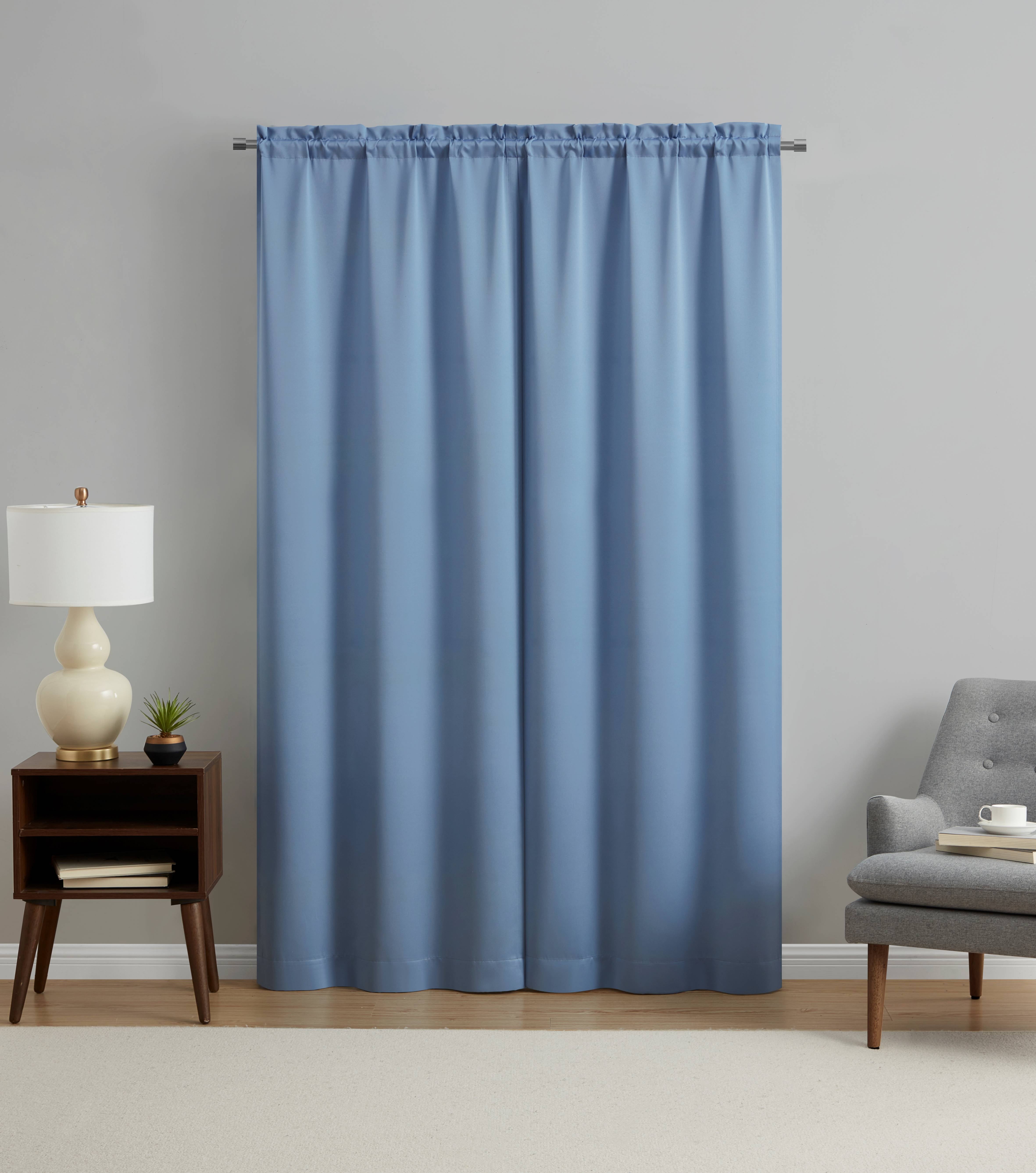 Mainstays Solid Blue Quartz Room Darkening Rod Pocket Curtain Panel Pair, 30