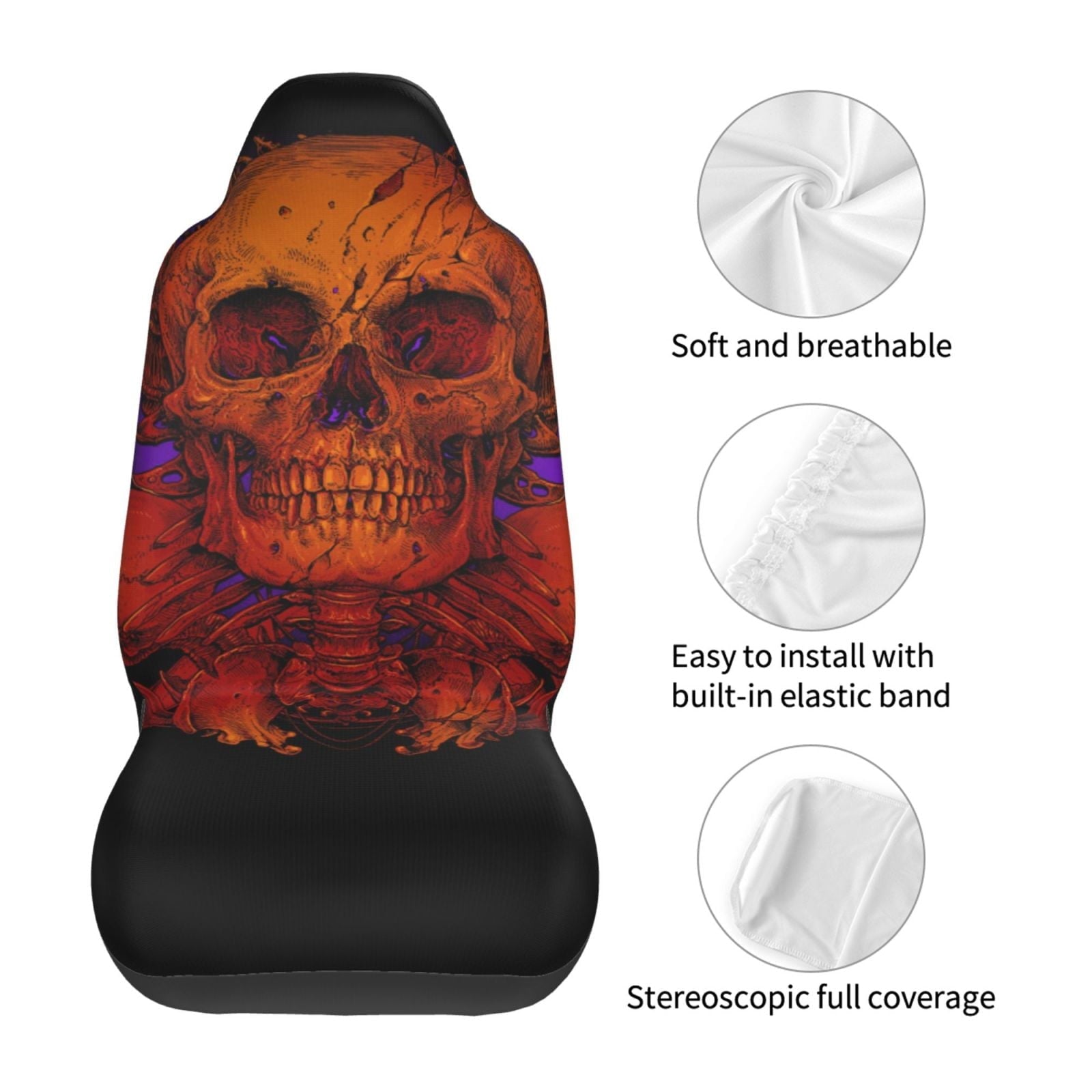 TEQUAN Front Seat Covers, Magic Scary Skull Ghost Pattern 2 Piece Car Seat Cover Fit Most Car SUV Truck Van