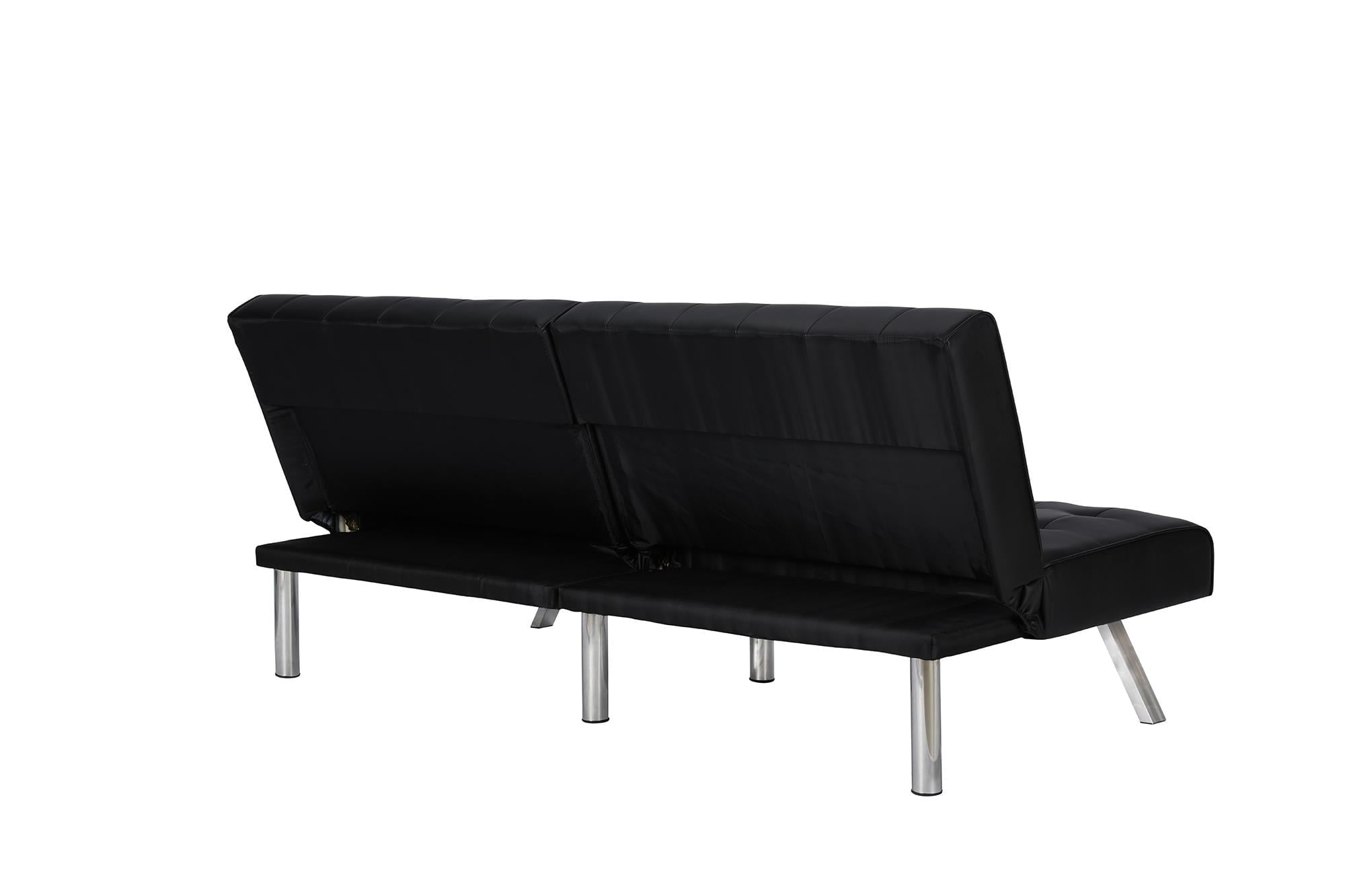 River Street Designs Emily Convertible Tufted Futon Sofa, Black Faux Leather