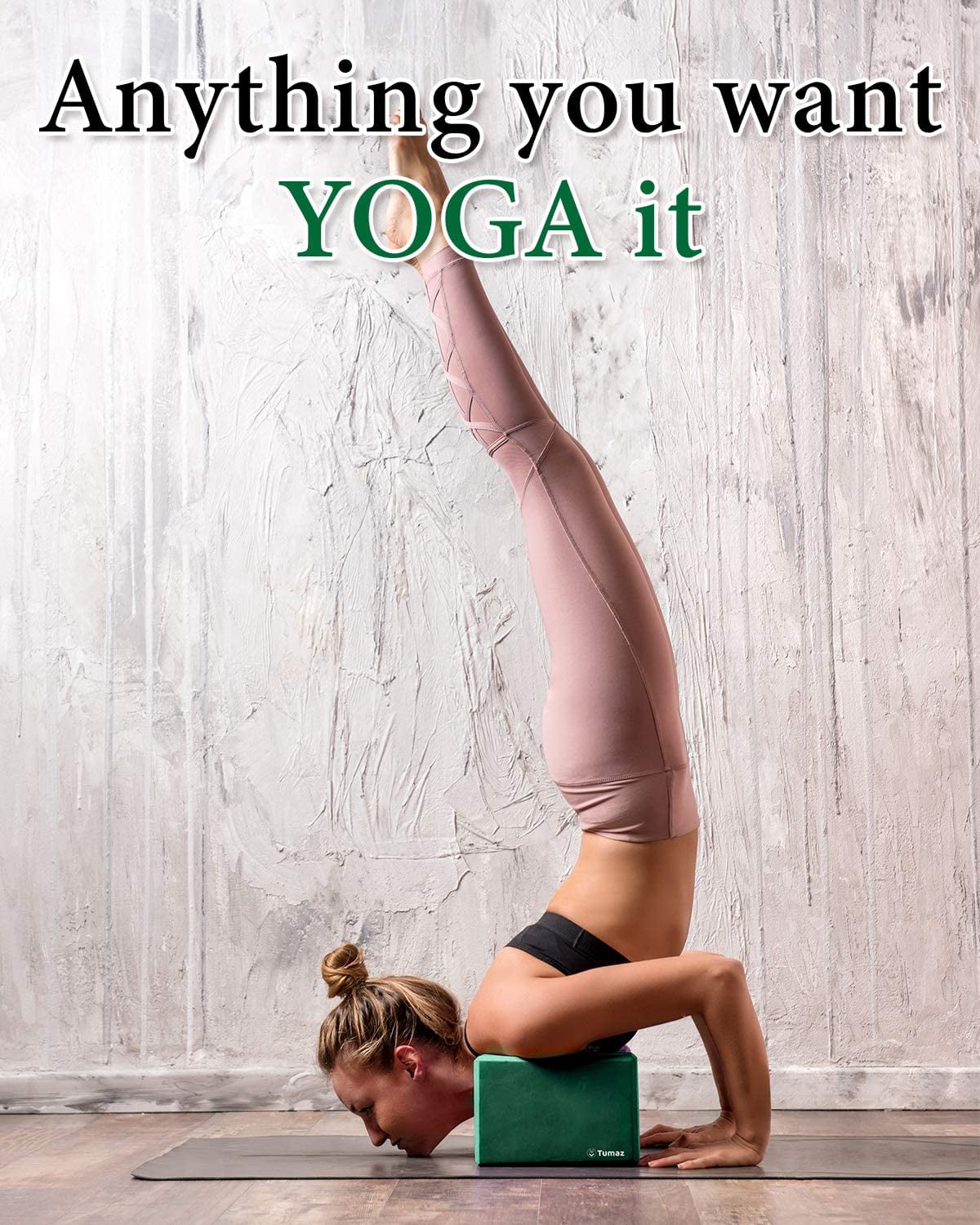 Tumaz Yoga Blocks 2 Pack with Strap, Lightweight Foam Yoga Blocks, Green