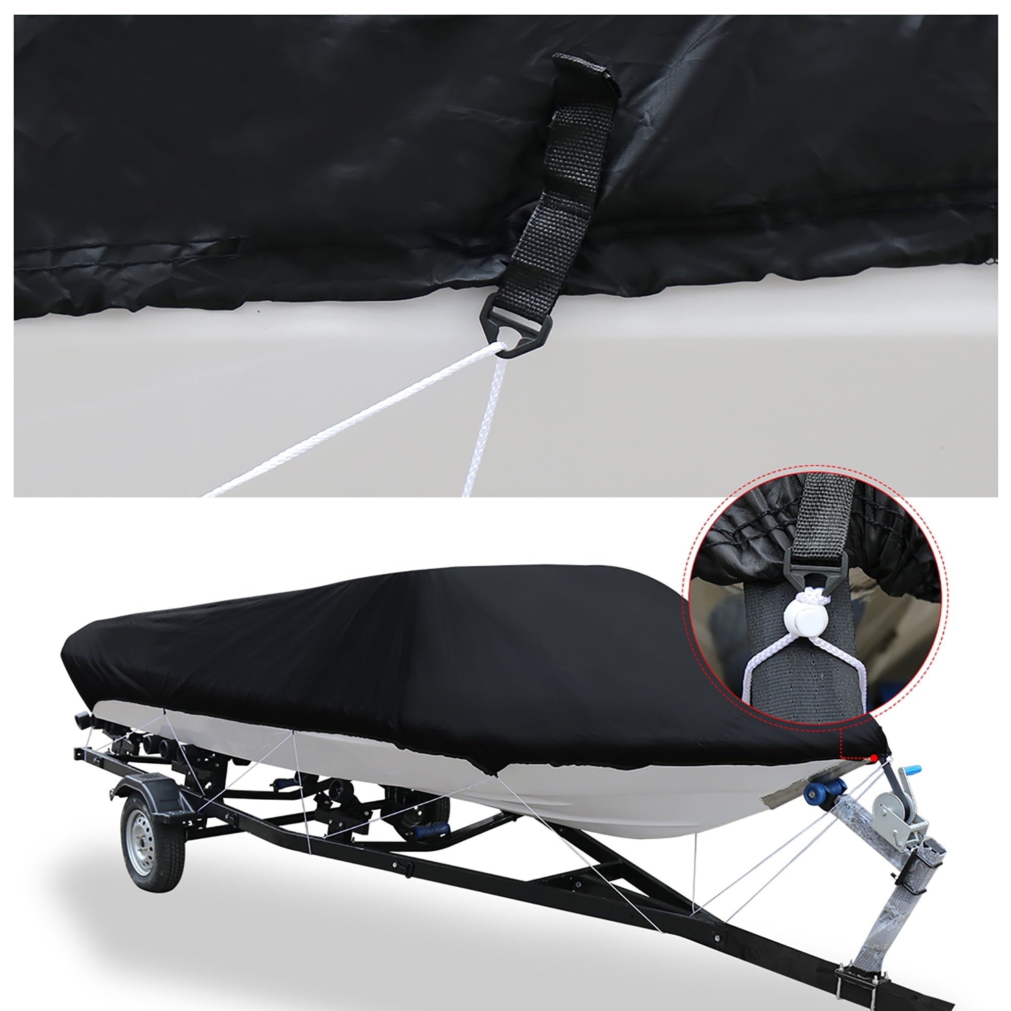 210D Waterproof Trailerable V-Hull Boat Cover, Black