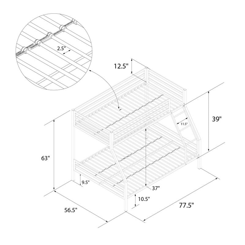 Teen Novogratz Charlie Twin-Over-Full Metal Bunk Bed, Gray
