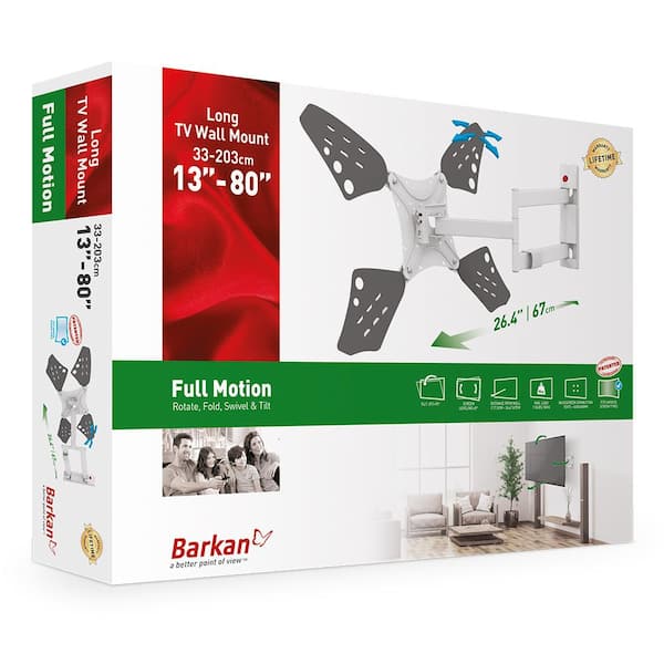 Barkan 13 - 80 in. Full Motion - 4 Movement Long Flat / Curved TV Wall Mount White Extremely Extendable