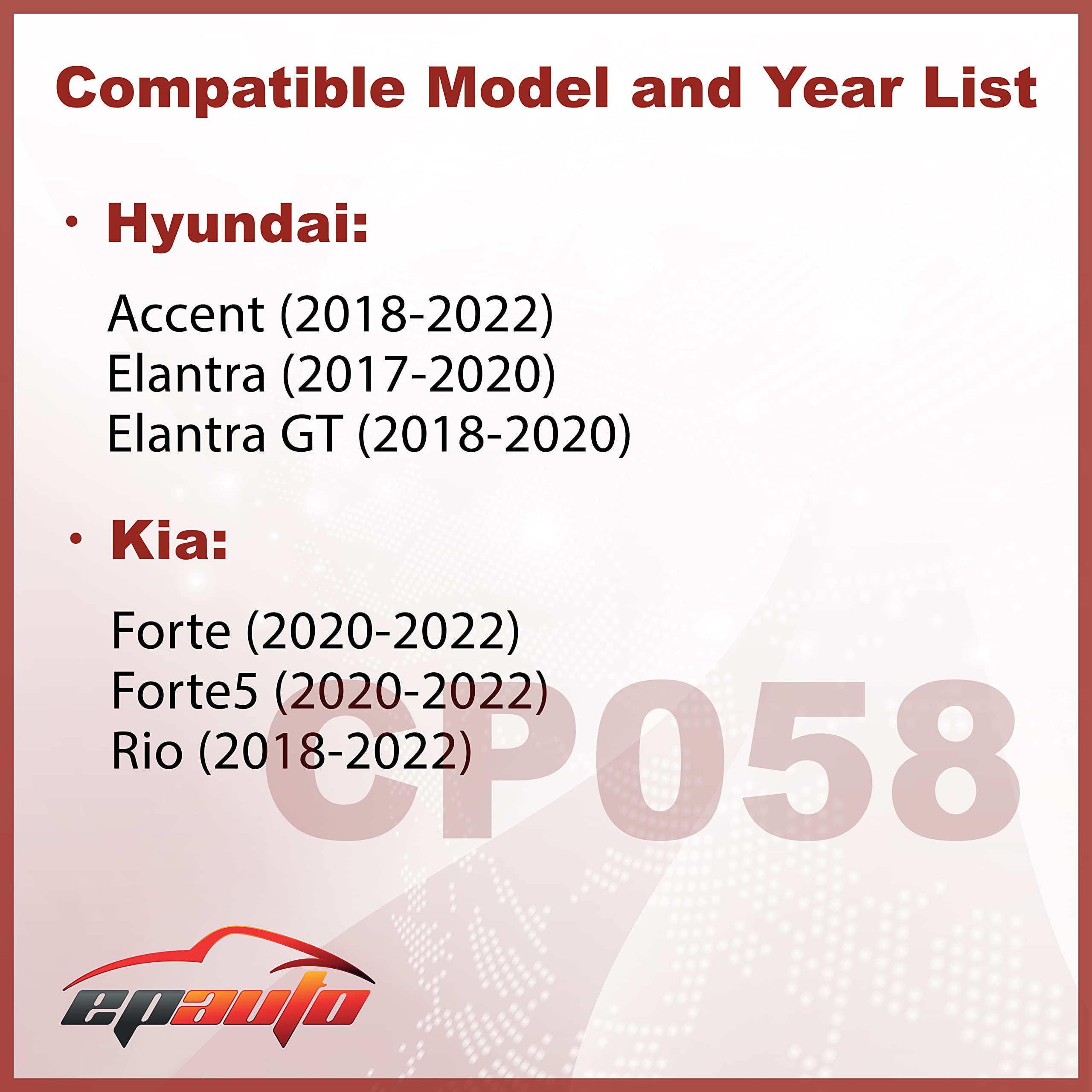 EPAuto CP058 (CF12058) Replacement for Hyundai Premium Cabin Air Filter includes Activated Carbon Fits select: 2017-2020 HYUNDAI ELANTRA, 2020-2022 KIA FORTE