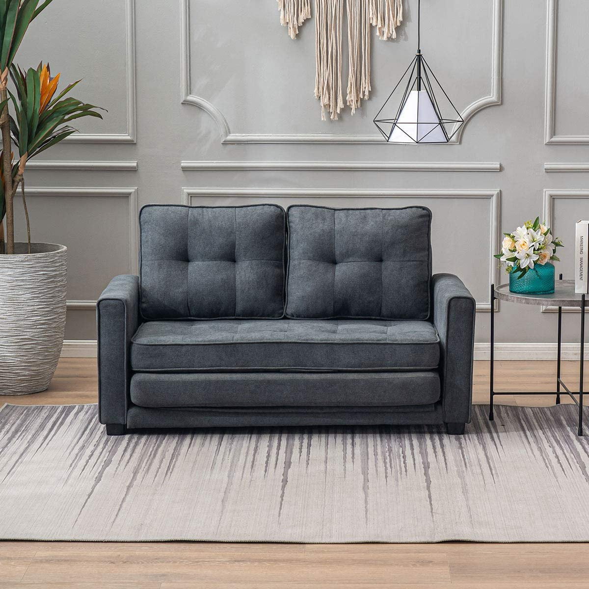 Erommy Modern Sofa Bed Upholstered Fabric Loveseat Sofa Folding Gary