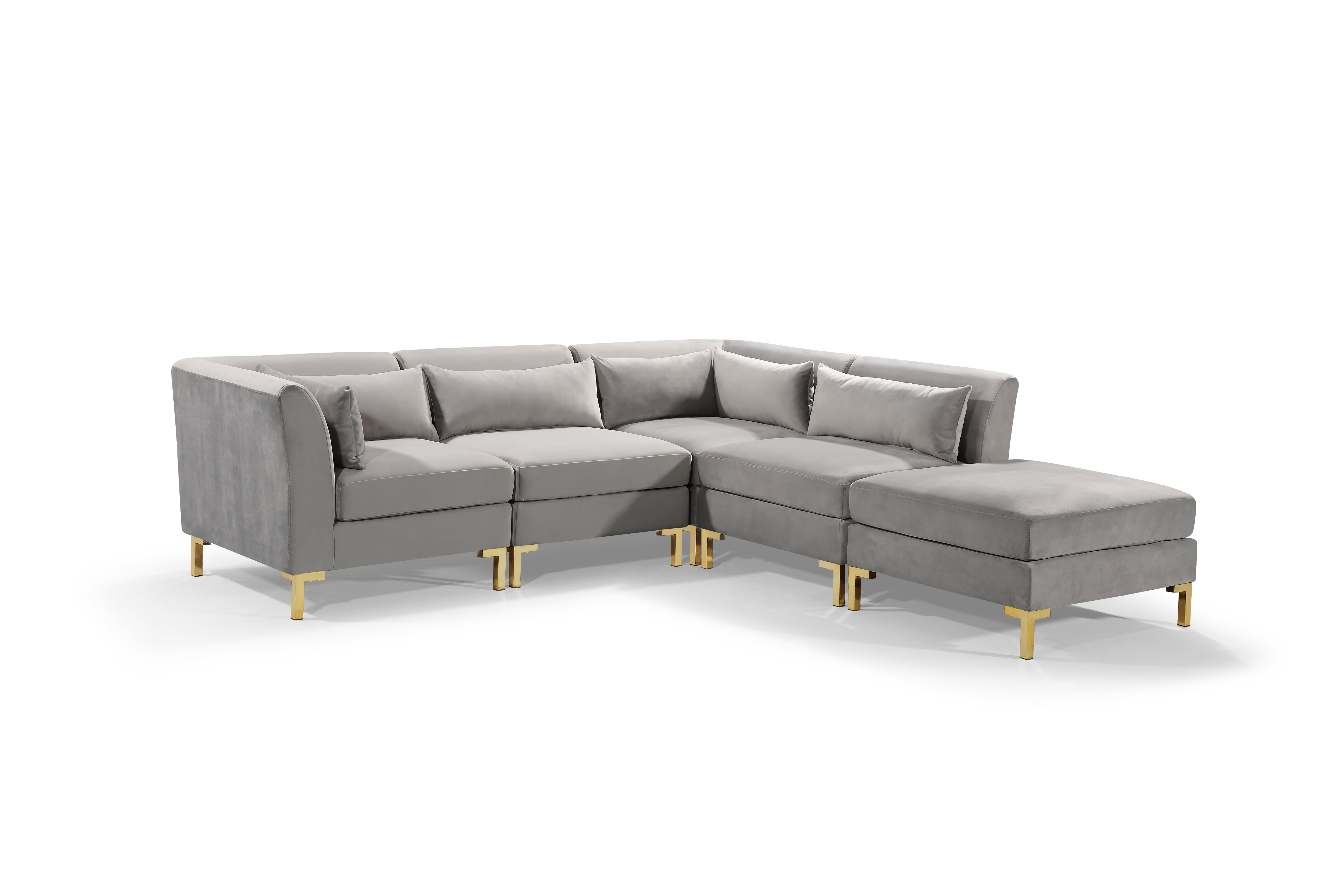 Chic Home Guison Sectional Sofa, Grey Velvet