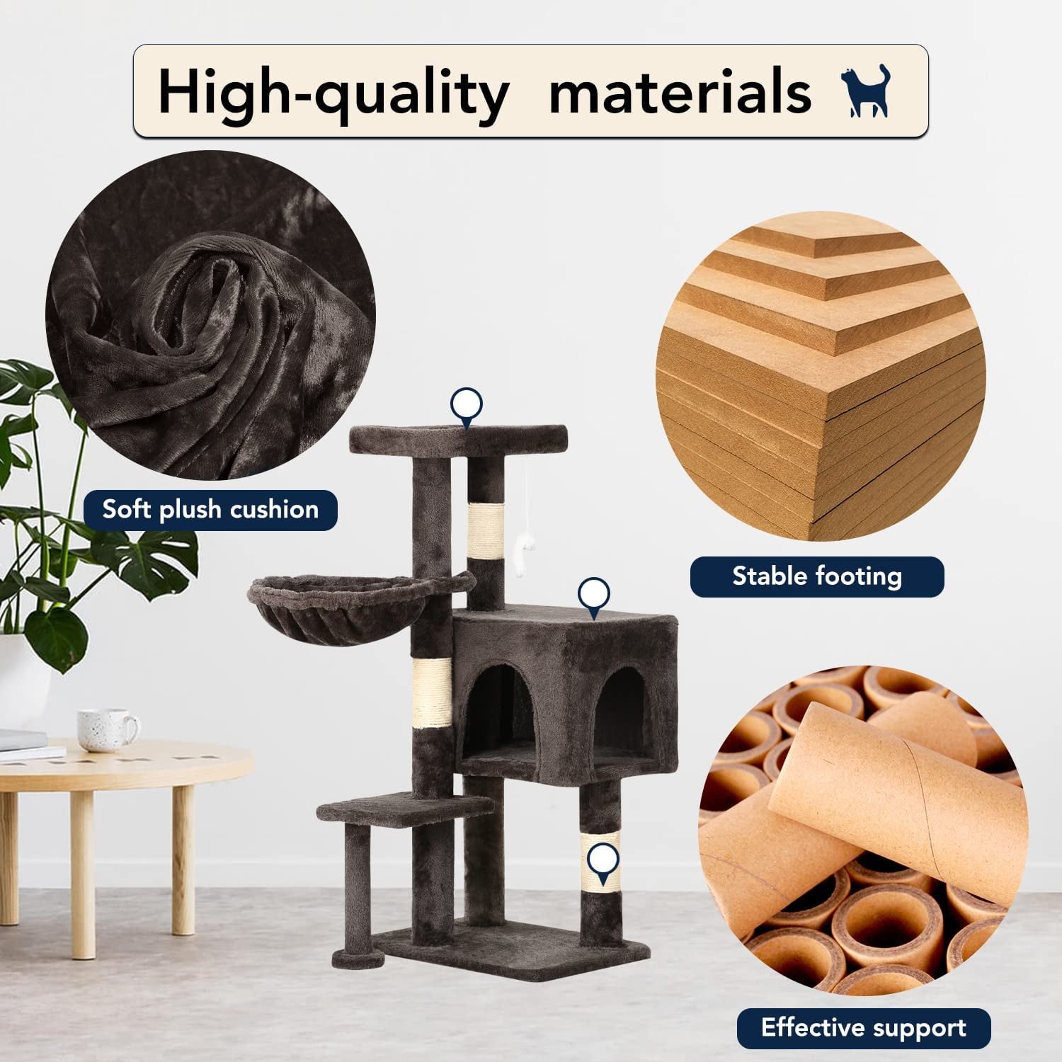 BestPet 36 inch Tall Cat Tower with Cat Scratching Post,with Cat Hammock & Funny Toy,Dark Gray