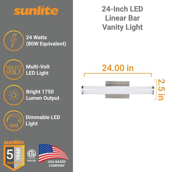 24 in. 1-Light Brushed Nickel LED Vanity Light Dimmable 1750 Lumens Bar with Selectable CCT Switch 3000K 4000K 5000K
