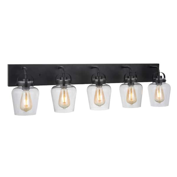 Trystan 38 in. 5-Light Flat Black Finish Vanity Light with Clear Glass