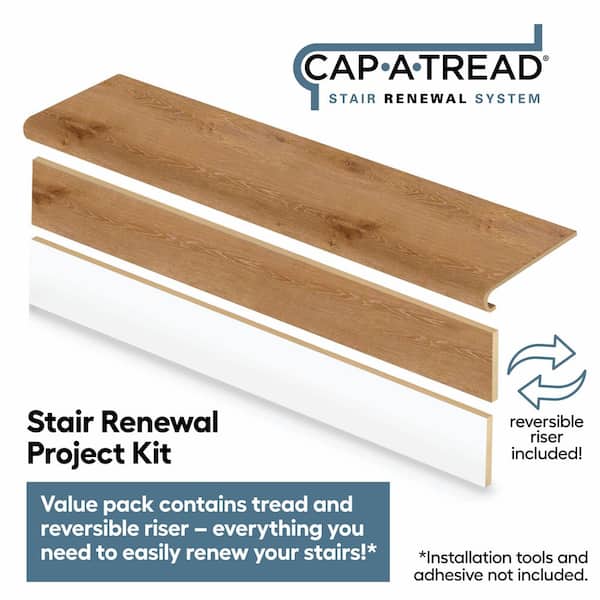 Eagle Plains Oak 47 in. L x 12.15 in. W x 1.69 in. T Laminate Stair Tread and Reversible Riser Kit Adhesive