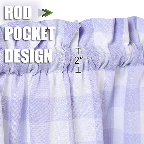 DSstyles Grey Buffalo Plaid Valances for Kitchen, Buffalo Check Gingham Pom Pom Valance Curtains for Windows Cafe Curtains Bathroom Window Curtains, 52x15 in