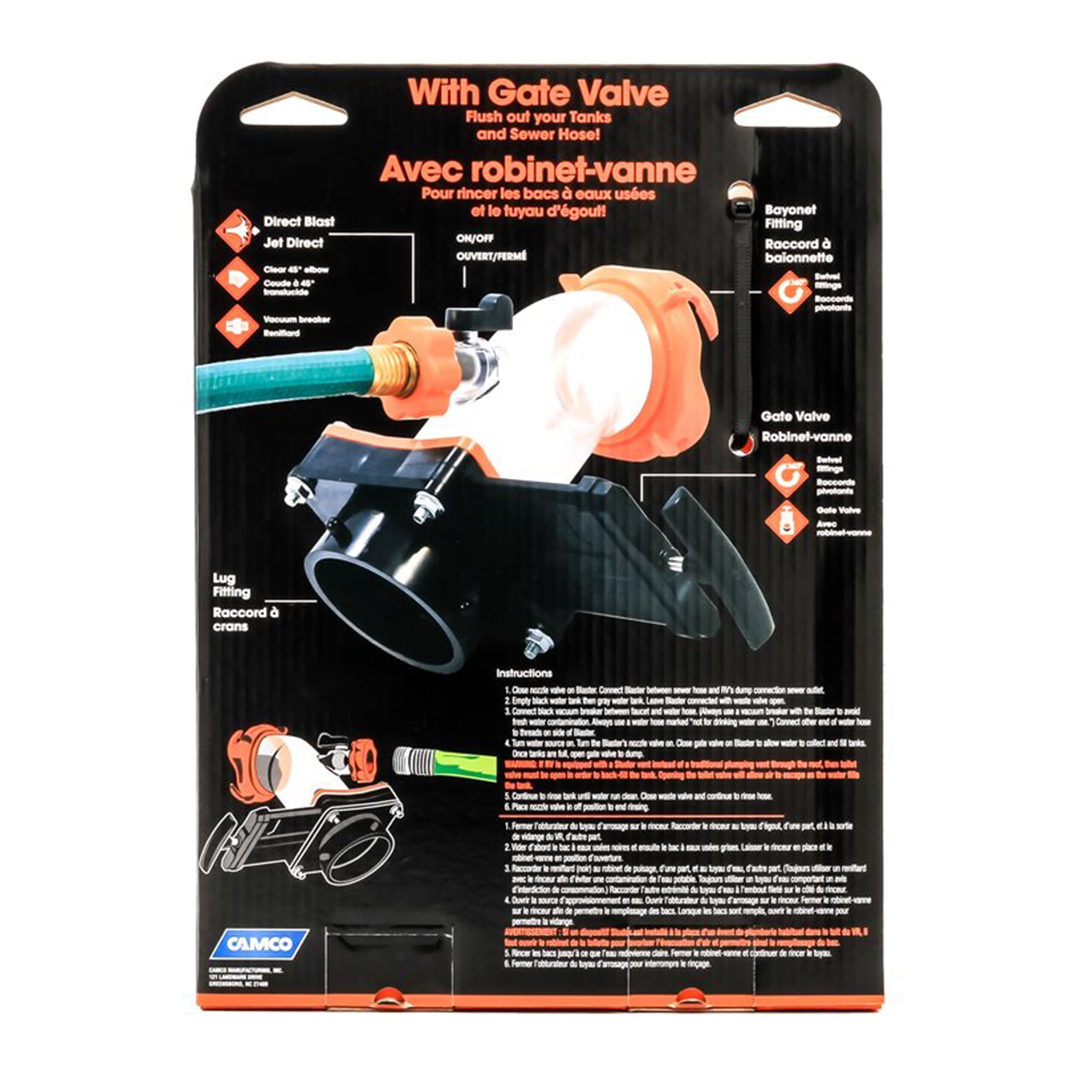 Camco Rhino Blaster Pro Clear Elbow Holding Tank Rinser with Gate Valve