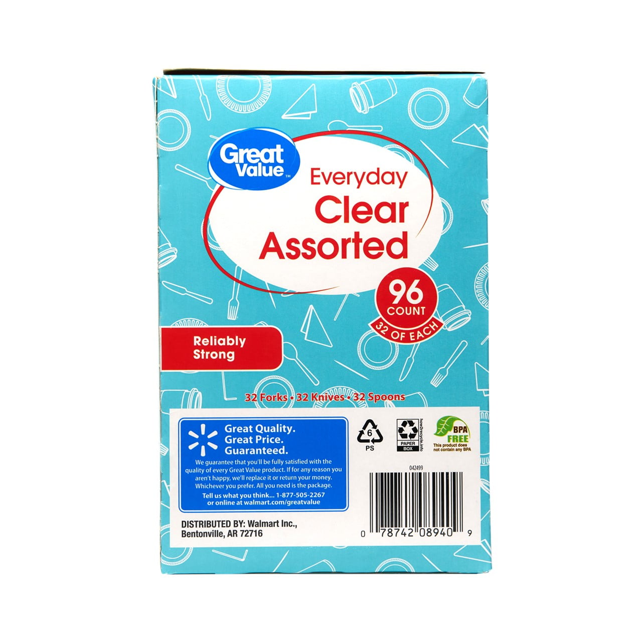 Great Value Clear Assorted Cutlery, (96 Pieces)