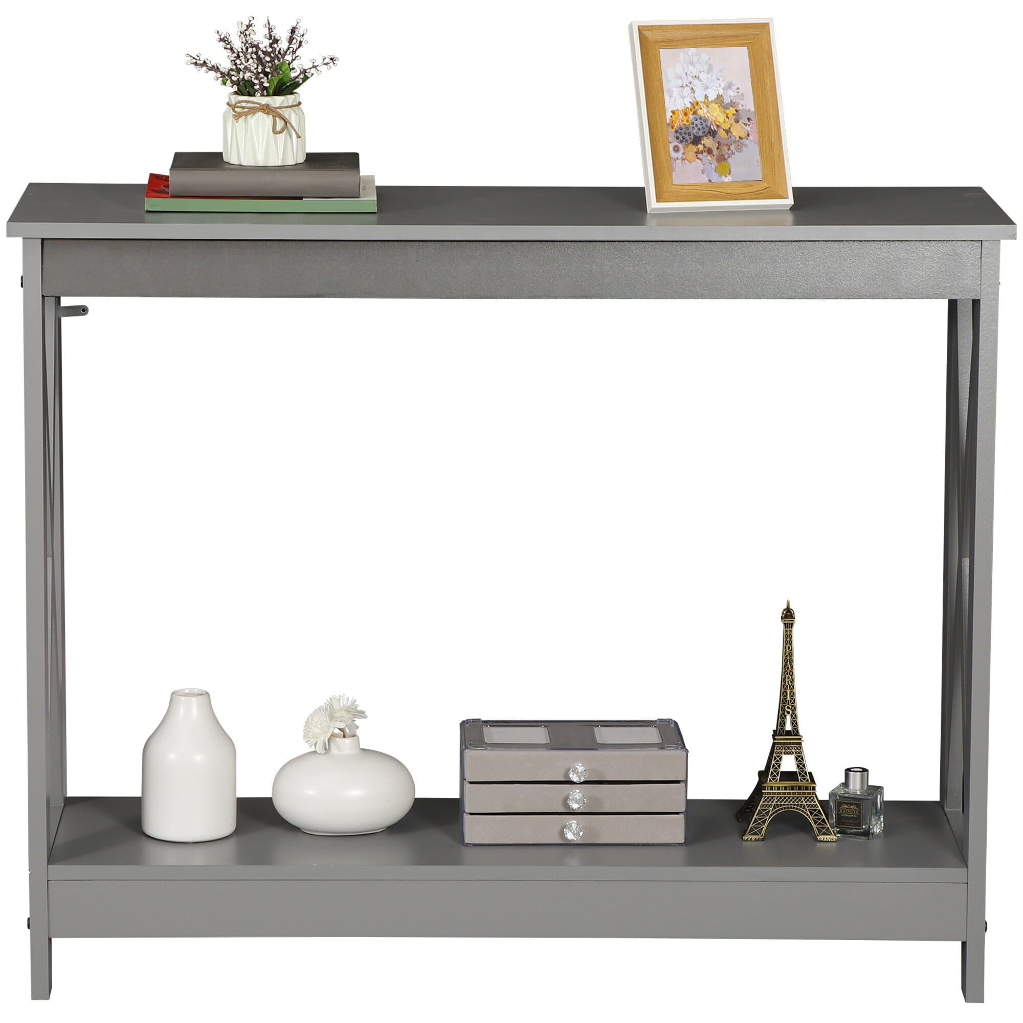 HomGarden Modern Narrow Console Table 2-Shelves Wooden Sofa Side Table Home Office, Gray
