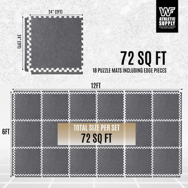 Carpet Texture Top Gray 24 in. x 24 in. x 12 mm Interlocking Mats for Home Gym, Kids Room and Living Room (72 sq. ft.)