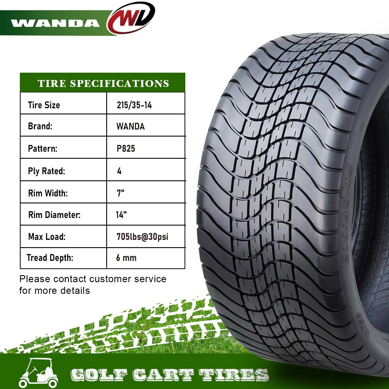 WANDA 215/35-14 Golf Cart ATV Tires 4 Ply 215/35x14 14009