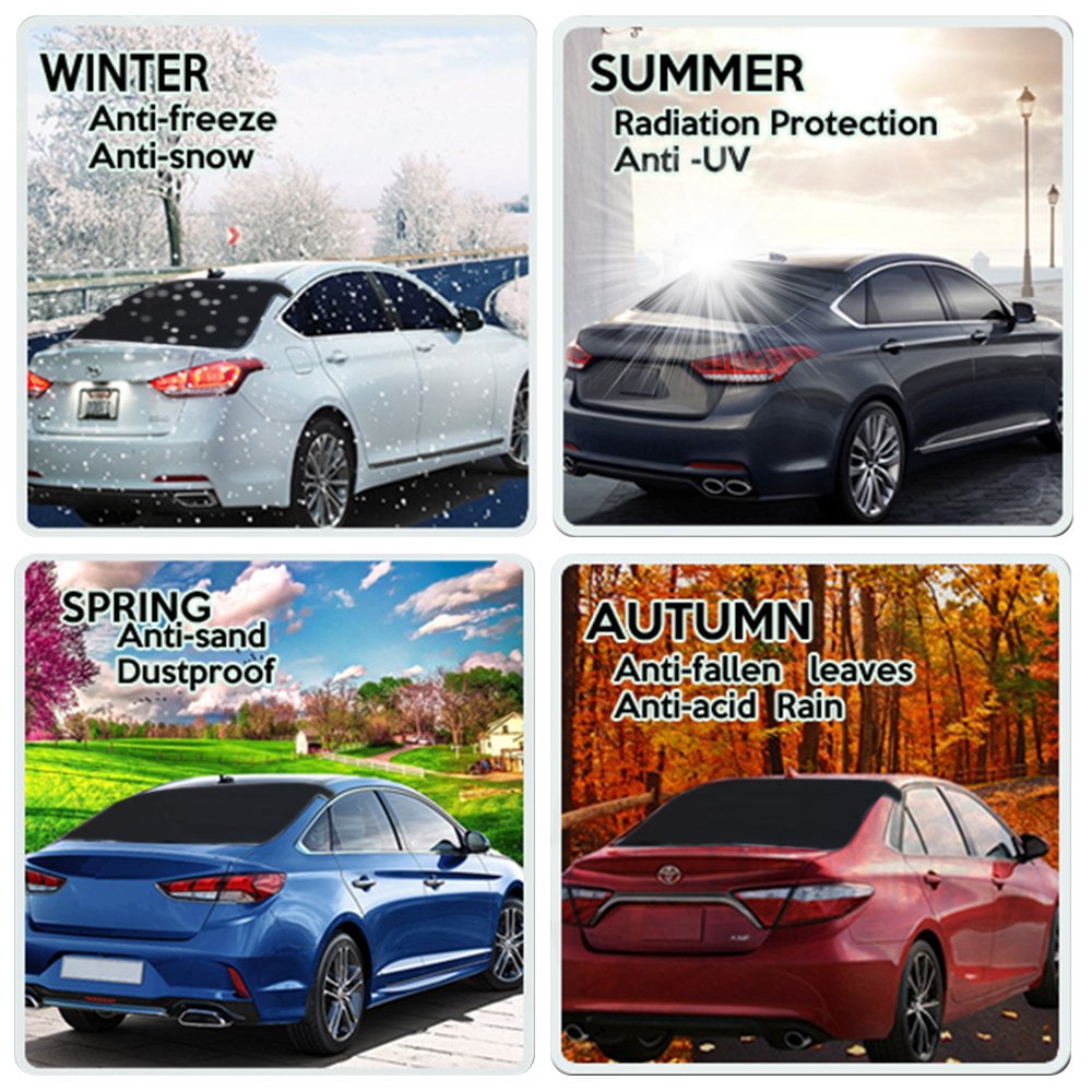 Rear Snow Cover & Car Windshield with Magnetic Edge Shade, iClover All Weather Back Window Frost Cover Protection from Snow, Ice & Sun Fits Most Cars, Suvs & Vans Winter Accessories - Rear Cover