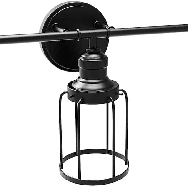 24 in. 3-Light Black Industrial Vanity with Metal Cage Wall Sconce