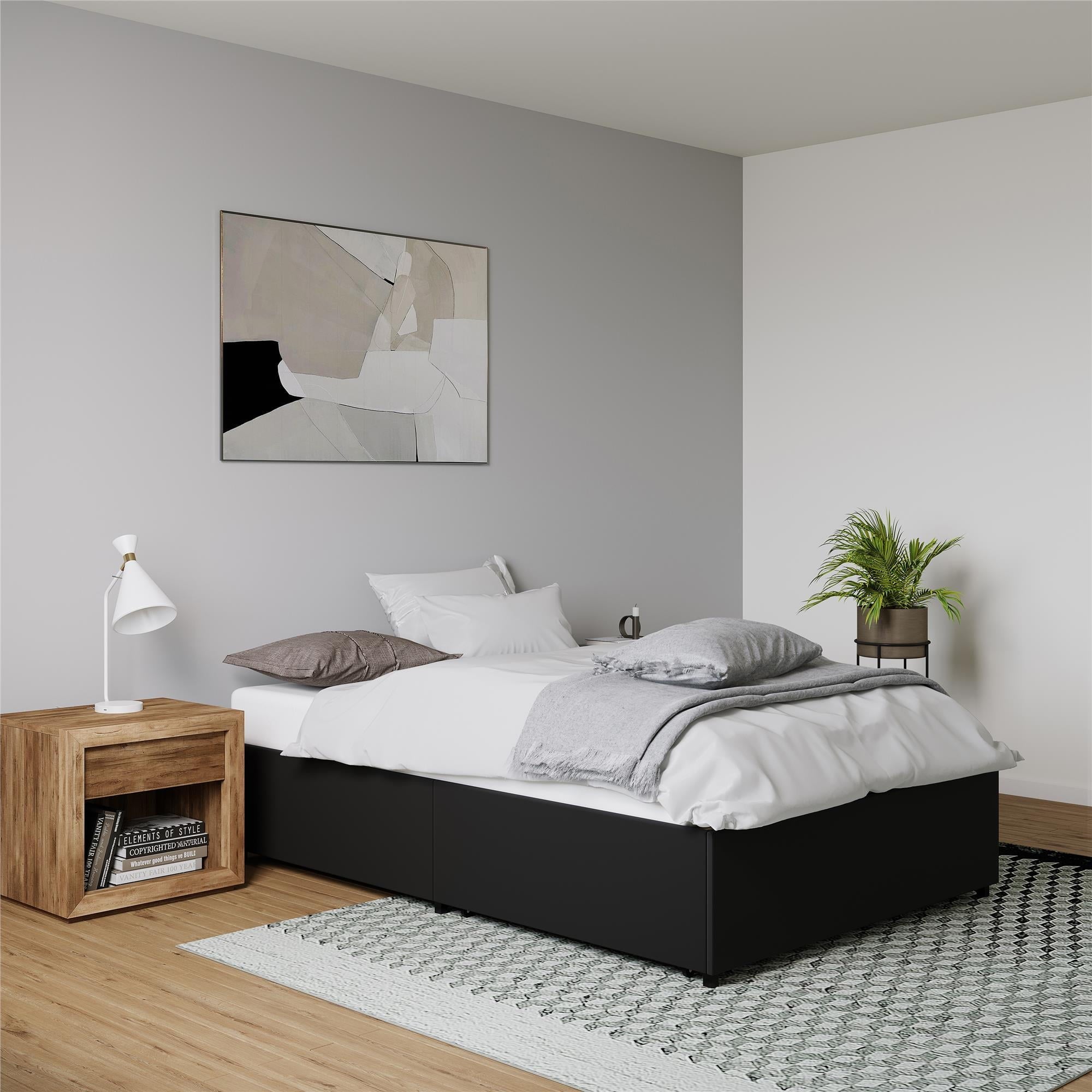 DHP Maven Platform Bed with Storage, Full, Black Faux leather