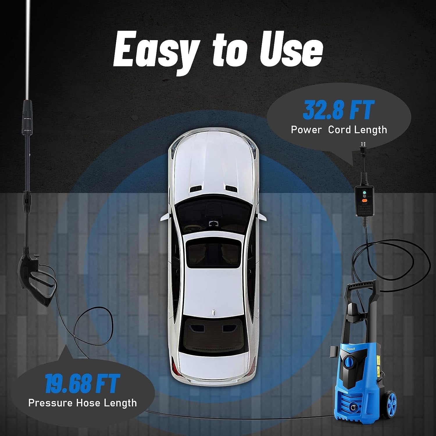 Electric Power Washer 1600W 2.0GPM, 20ft High Pressure Washer Hose + 35ft Power Cable, IPX5 Waterproof with 500ml Detergent Bottle, All-in-One Adjustable Nozzle, for Cars/Fences/Patios (Blue)