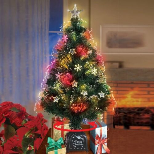3-Ft Rotating Fiber Optic Christmas Tree Snowflakes Stars Lighted Holiday Decor