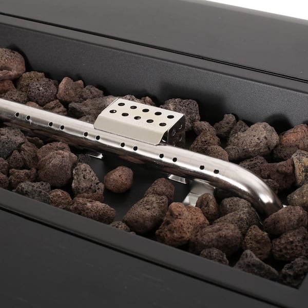 Jesse Dark Grey/Wood Grain Metal Rectangular Stone Fire Pit (No Tank Holder)