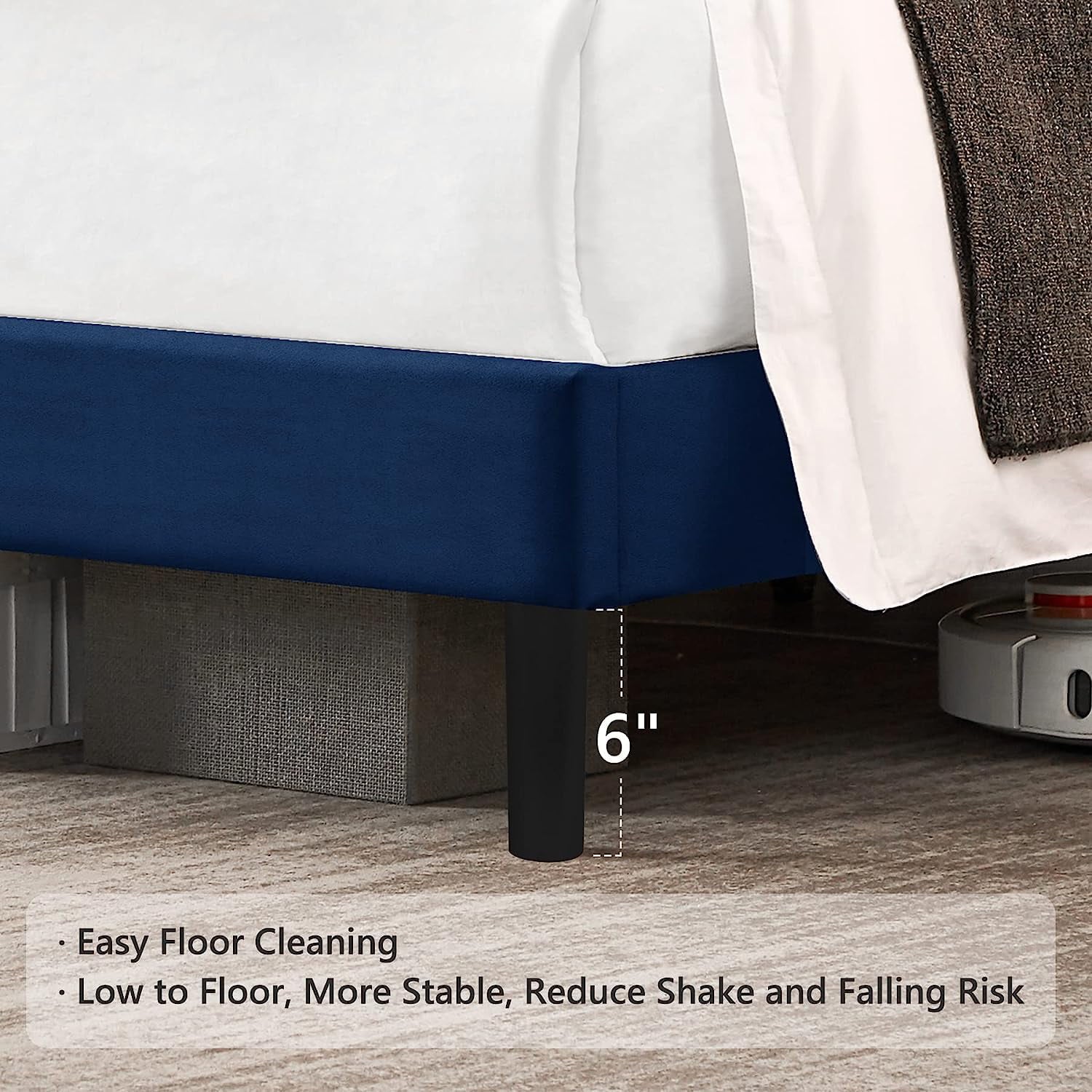 Flolinda King Bed Frame Upholstered Bed Frame with Vertical Channel Tufted Complete High Headboard, Blue