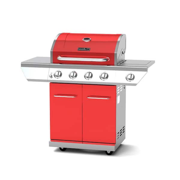 4-Burner Propane Gas Grill in Red with Side Burner