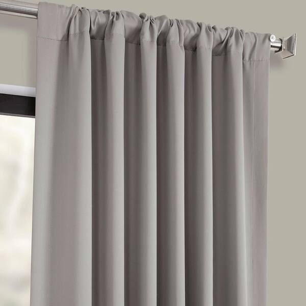Neutral Grey Polyester Room Darkening Curtain - 50 in. W x 96 in. L Rod Pocket with Back Tab Single Curtain Panel