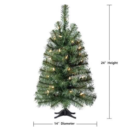 24" Pre-Lit Noble Green Spruce Artificial Christmas Tree Led Lights Decorations