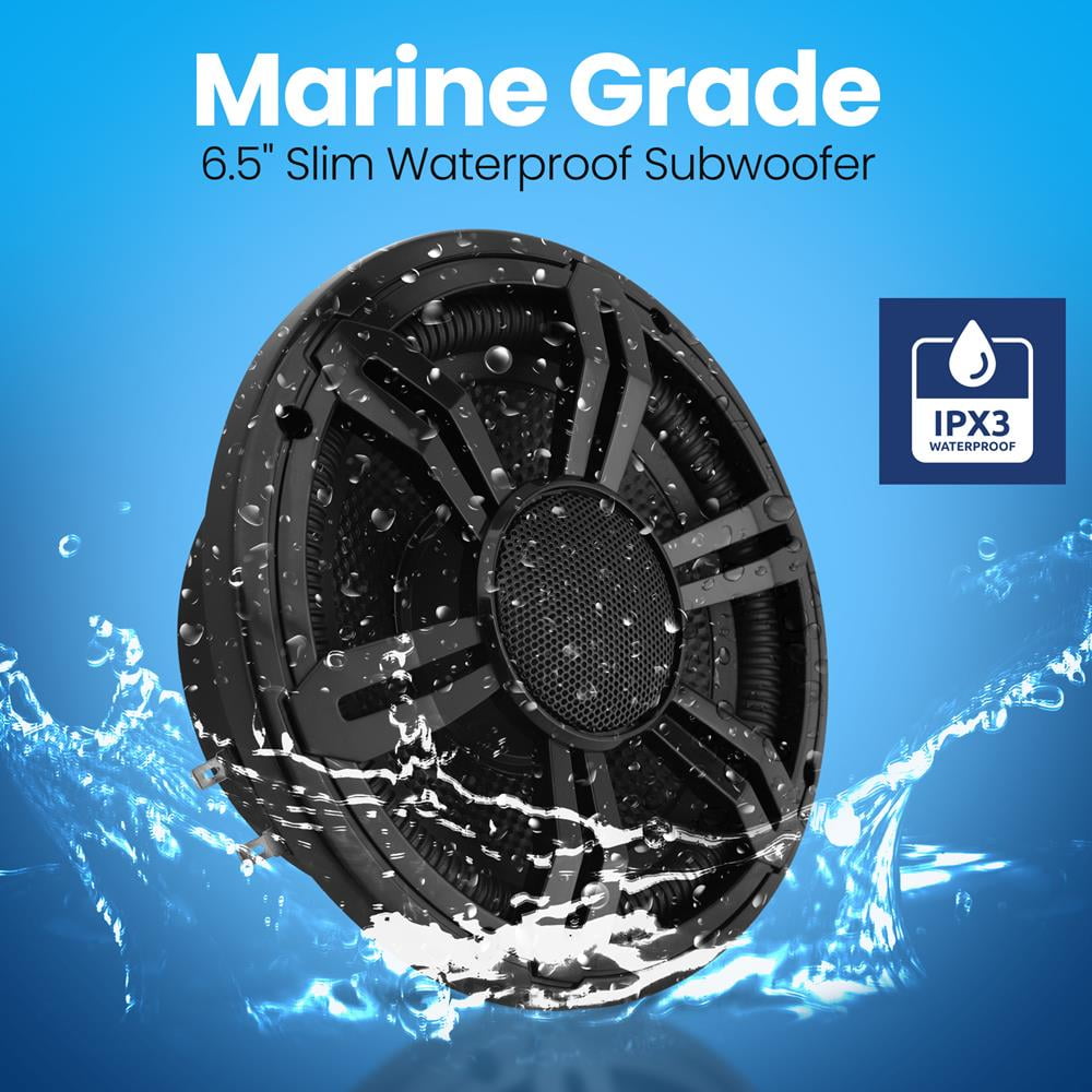 Pyle 6.5” Slim Marine Subwoofer - 150W 4 Ohm Waterproof Car Component Speaker System (Black)