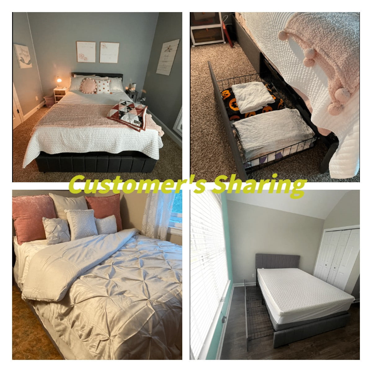 Lofka Queen Bed Frame with Drawers and Adjustable Headboard 880lbs No Box Spring Dark Gray