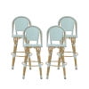 Cotterell Outdoor French Wicker and Aluminum 29.5 Inch Barstools, Set of 4, Navy Blue and Bamboo Finish