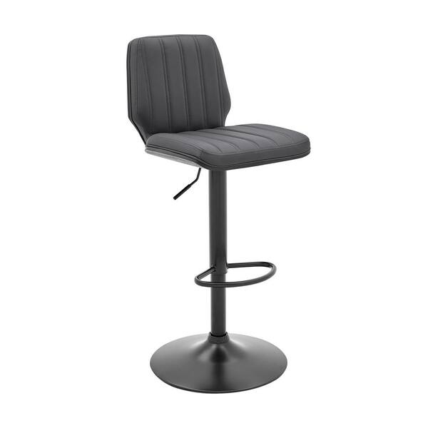 Sabine Gray Adjustable Swivel Faux Leather and Black Metal Bar Stool