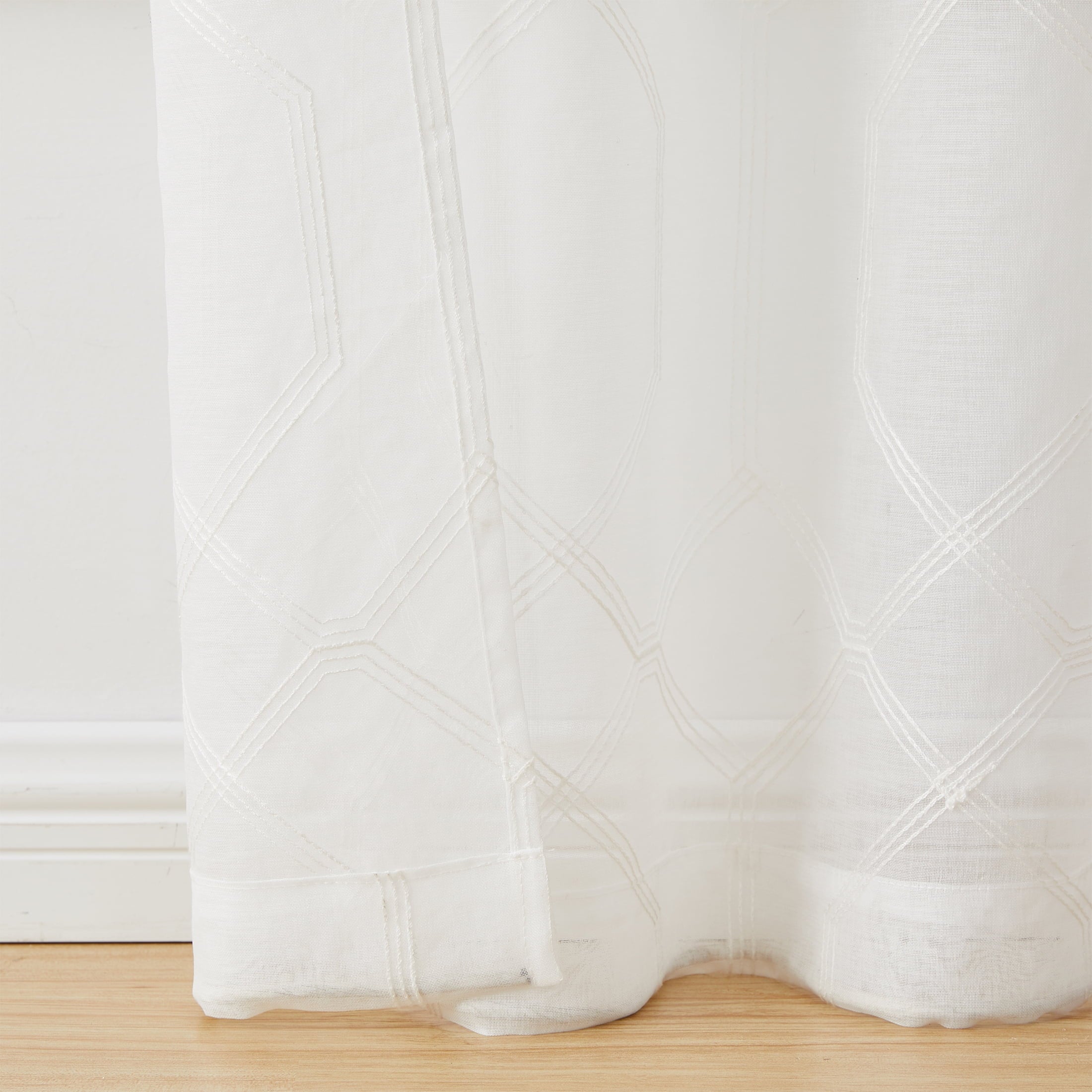 Mainstays Modern White Geometric Rod Pocket Sheer Curtain Set, 28