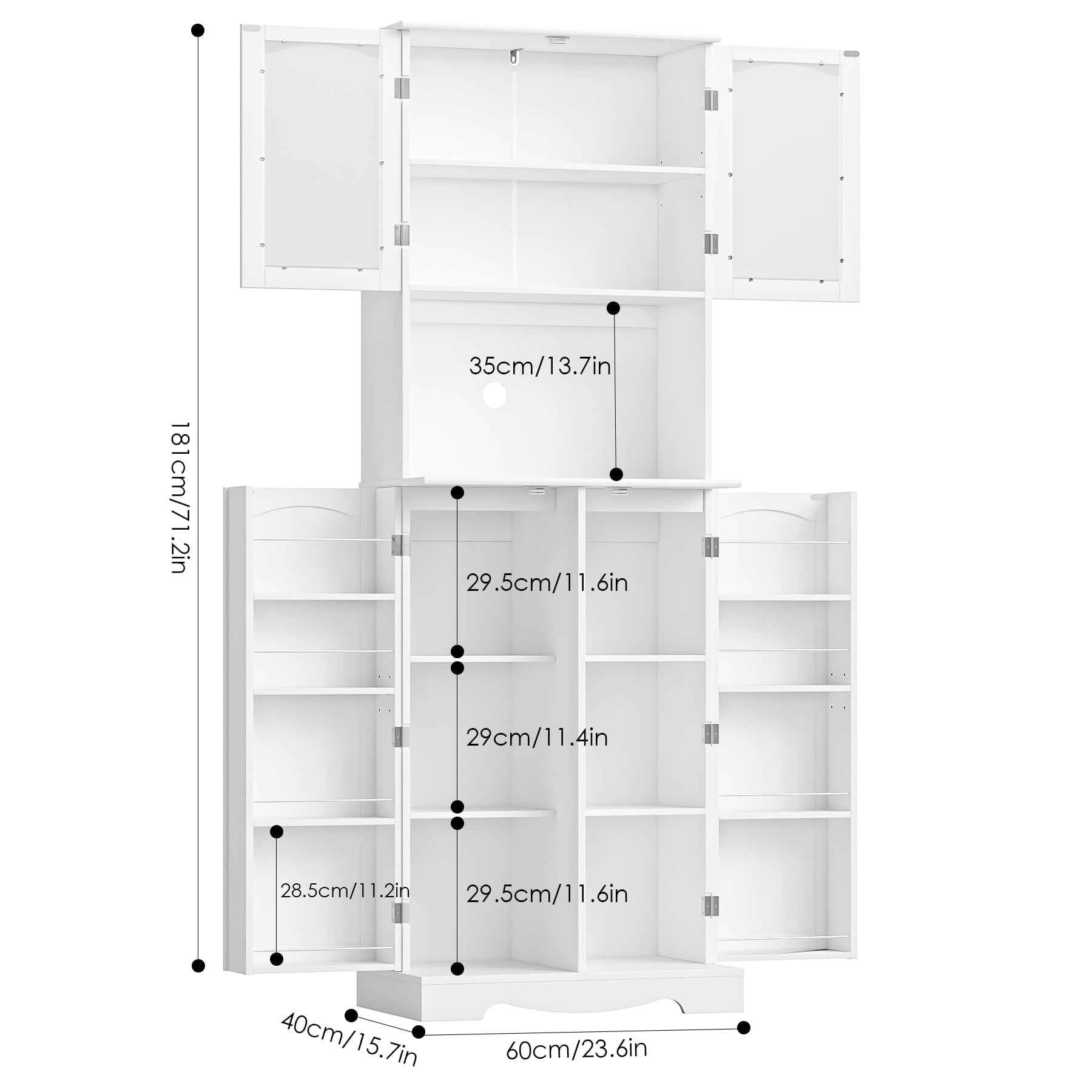 Homfa 71''  4 Doors Kitchen Pantry Cabinet, Tall Pantry Storage Cabinet with Adjustable Shelves, Microwave Cabinet for Dining Room, White