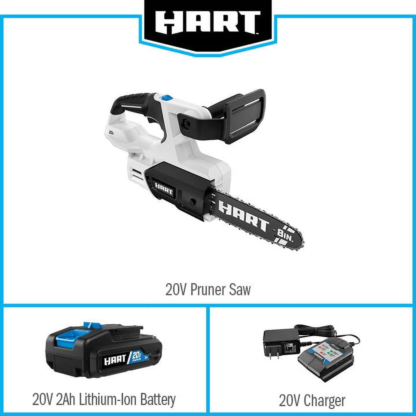 HART 20-Volt 8-inch Battery-Powered Pruning Chainsaw Kit, (1) 2.0Ah Lithium-Ion Battery