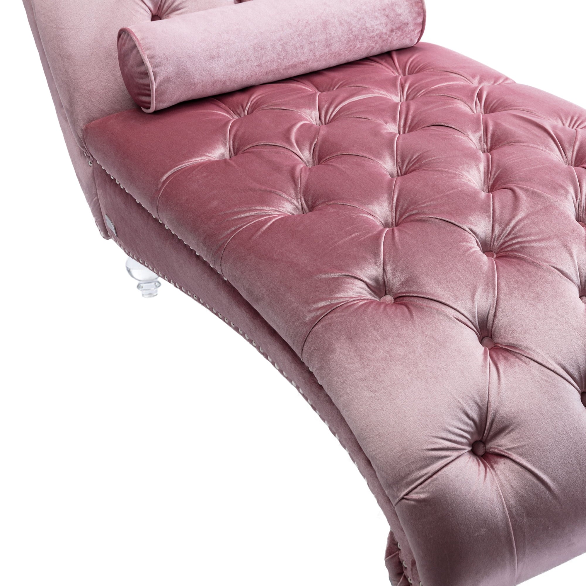 Zechuan Curved Lounge Chaise sofa, Accent Chair Sofa with Acrylic Leg, Pink