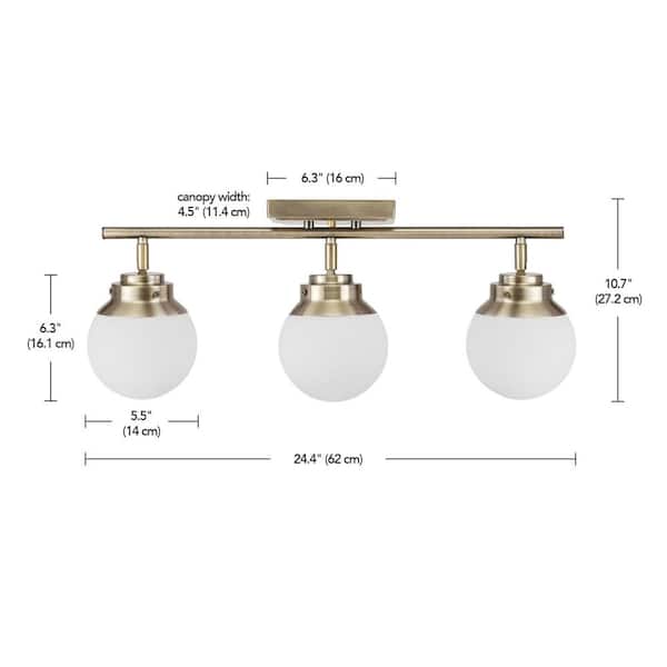 Mabel 2.03 ft. 3-Lights Antique Brass Fixed Track Lighting Kit with Frosted Glass Shades, Bulbs Included