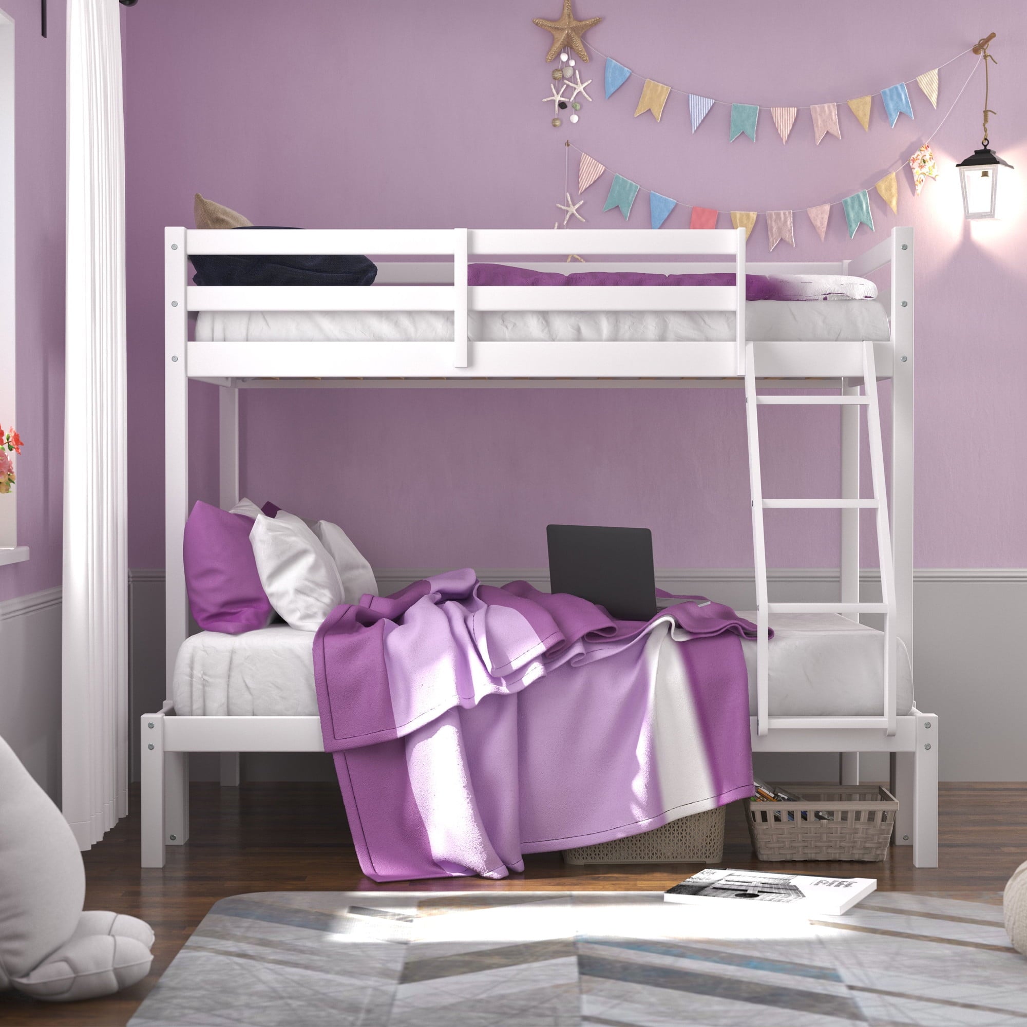 Campbell Wood Twin Over Full Convertible Bunk Bed, White