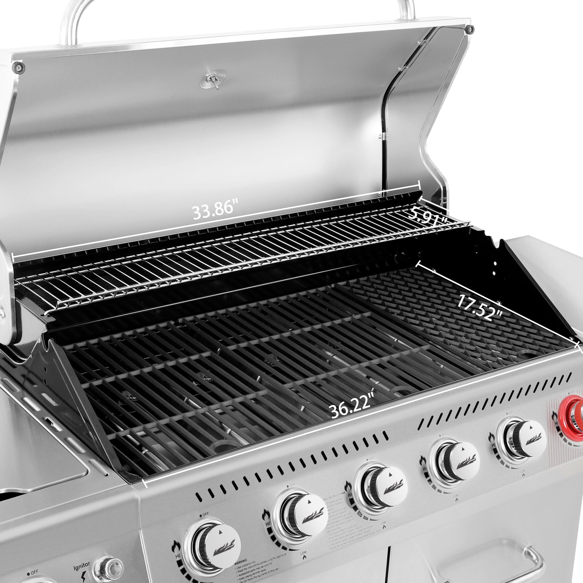 Gourmet GA6402S Stainless Steel Gas Grill, Premier 6-Burner BBQ Grill with Sear Burner and Side Burner, 74,000 BTU, Cabinet Style, Outdoor Party Grill, Silver