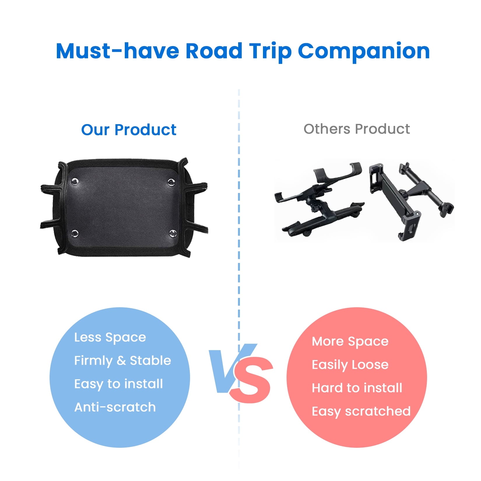 NUSICAN Car Headrest Mount Holder, Universal Back Seat Headrest Tablet Holder, Silicone Holder for Kids Tablet Stand, Anti Slip & Angle-Adjustable Holder Fits for 7-12.9'' Tablets iPad Pro Air