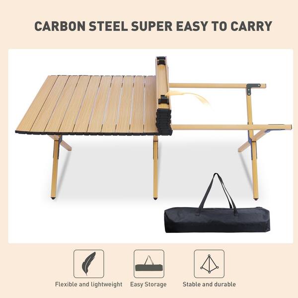 45.66 in. Brown Rectangle Steel Picnic Table Seats 4-6 People with Carry Bag