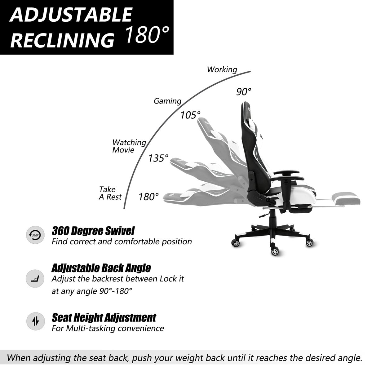 Gaming Chair with Footrest and Ergonomic Lumbar Massage Pillow PU Leather Office Chair