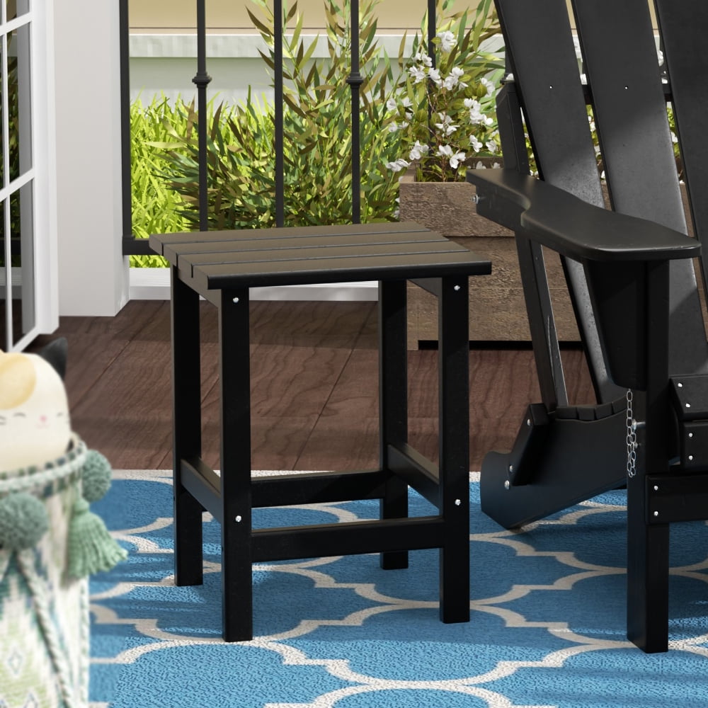 WestinTrends Outdoor Black Side Table, All Weather Poly Lumber Adirondack Small Patio Table Square End Table for Pool Balcony Deck Porch Lawn Backyard