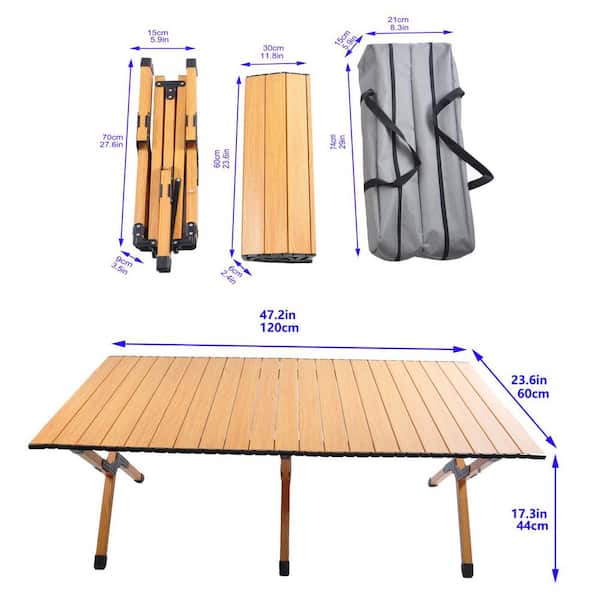Brown Rectangle Aluminum Alloy Outdoor Picnic Table with Folding X-Shape Leg and Storage Bag