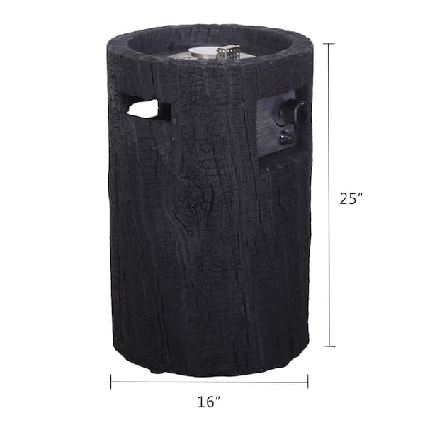 Black Round Stone Fire Pit Table with Waterproof Cover