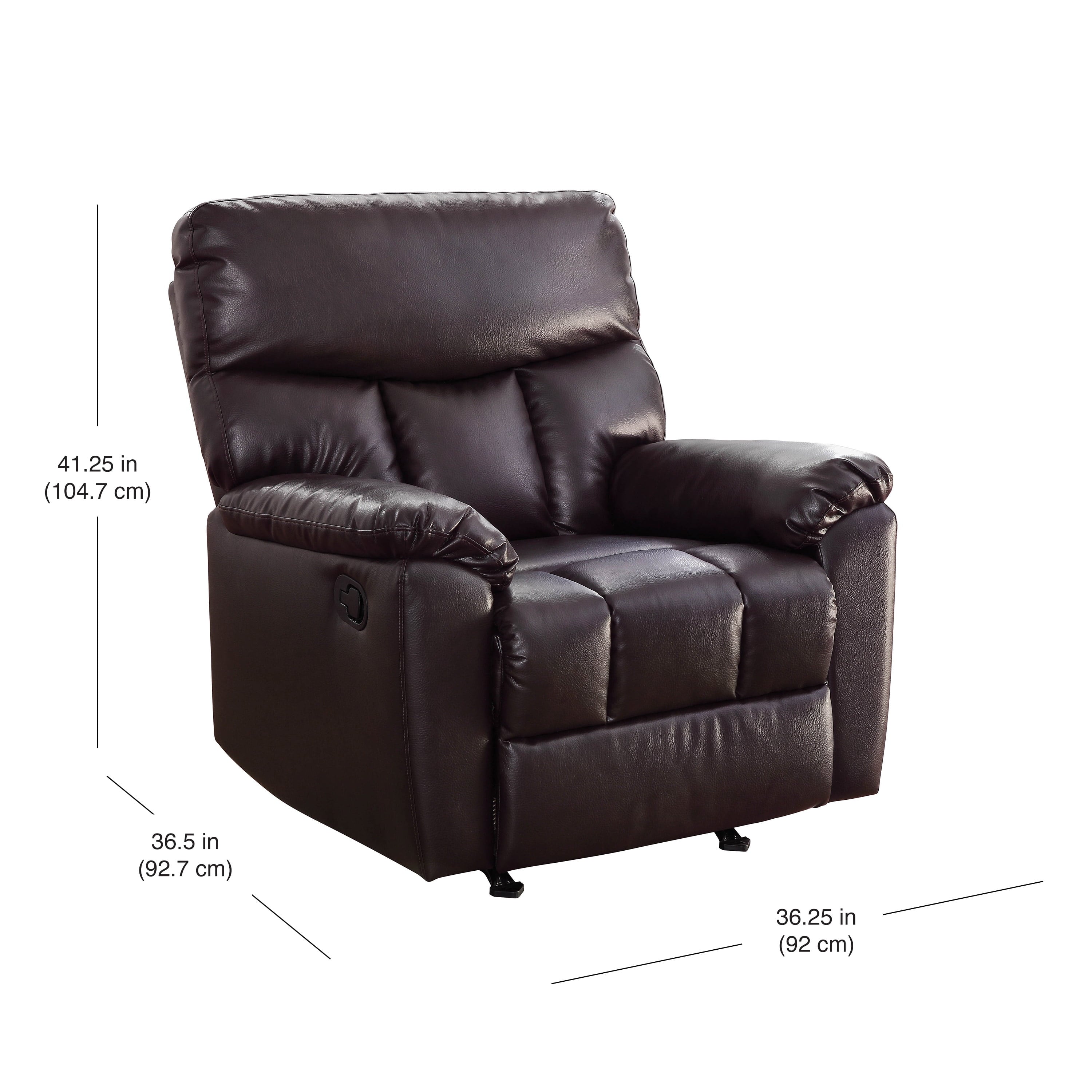 Serta Small Space Rocker Recliner, Chocolate Brown Faux Leather Upholstery